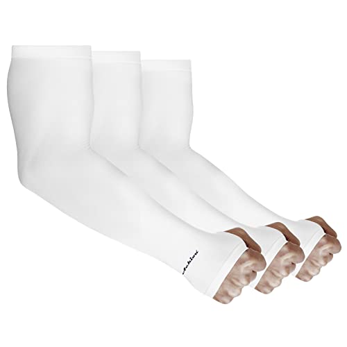Cooling Sun Sleeves for Men & Women - UV Protection, 3 Pairs White