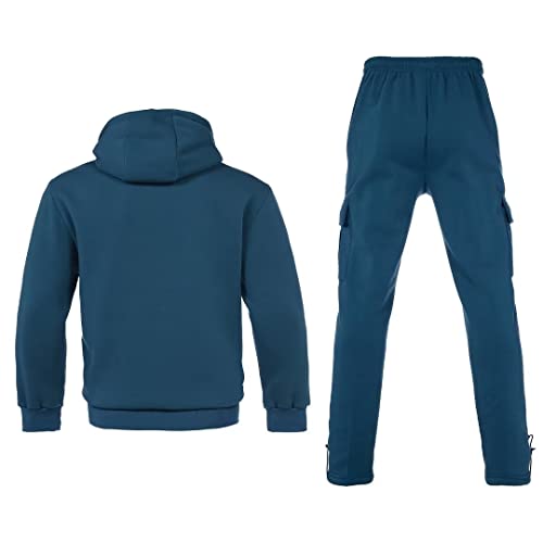 Bellnorth Men's XXL Teal Fleece Tracksuit Sets with Full Zip Hoodie and Cargo Sweatpants