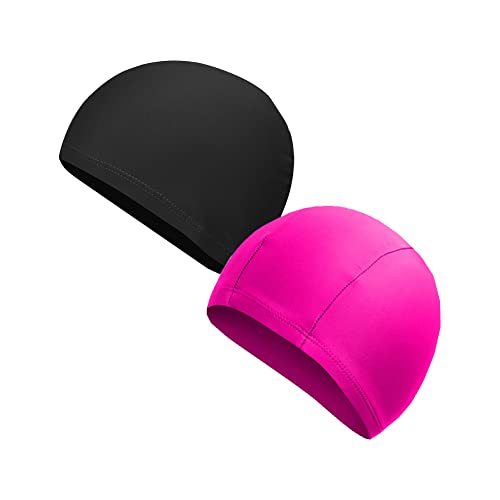 2 Pcs Unisex Polyester Swim Caps for Long Hair - Black & Pink