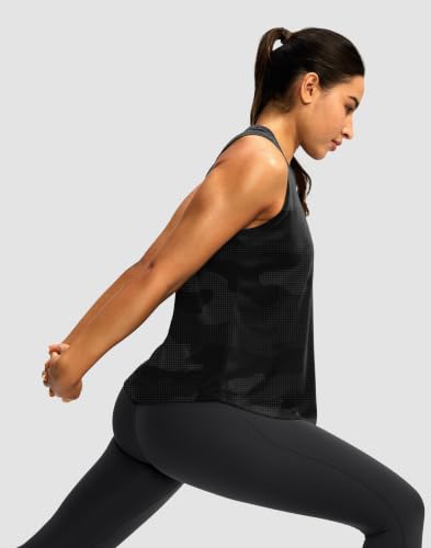 G Gradual Women's Grey Camo Workout Tank Top Large Sleeveless Yoga Running Gym Shirt