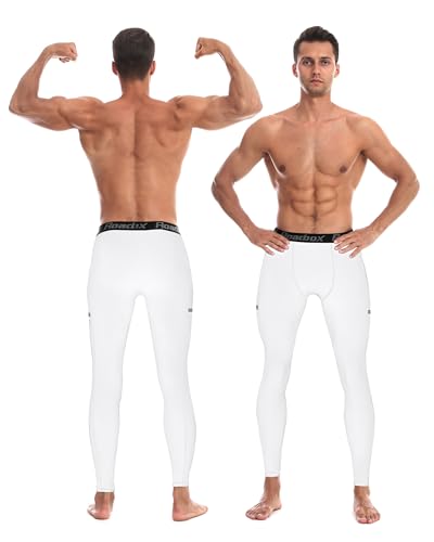 Men's Compression Running Tights with Pockets - White, Small