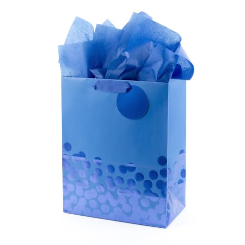Large Gift Bag with Tissue Paper - 13-Inch Blue Foil Dots