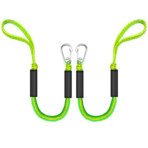 Green & Yellow 2FT Bungee Dock Lines for Boats, Kayaks & Jet Skis - Shock Absorbing Marine Tie Downs (2-Pack)