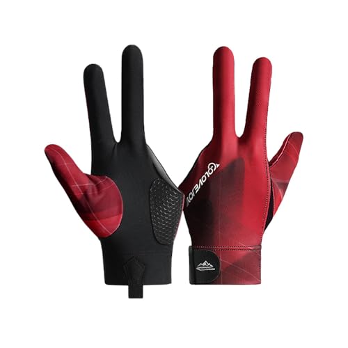 Left Hand Billiard Gloves - 3 Finger Snooker Cue Glove - Red