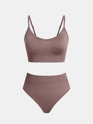Cupshe Women's Bikini Set Two-Piece Sporty Textured Swimwear Taupe Brown Medium