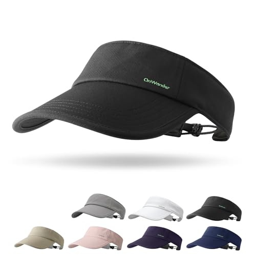 ONWANDER Unisex Wide Brim Sun Visor Hat - Quick Dry, Adjustable, One Size, Black