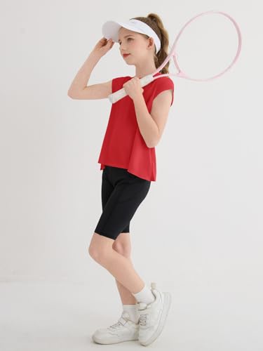 Girls Athletic Shirts - Short Sleeve Tops for 11-12 Years - Red