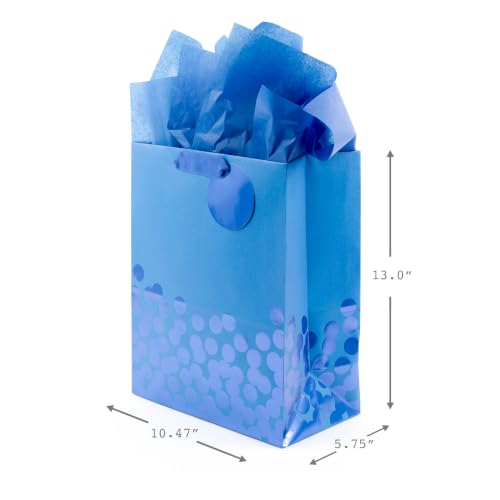 Large Gift Bag with Tissue Paper - 13-Inch Blue Foil Dots