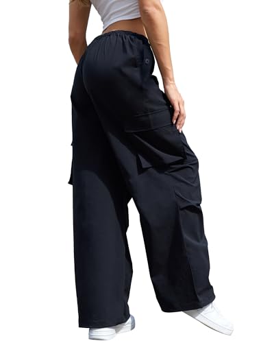 COPYLEAF Women's Cargo Pants Parachute Hiking Pants Baggy Y2K Black Medium