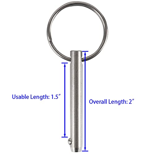 2 Pack Quick Release Pin - 1/4" Diameter, 2" Overall Length - Marine Grade 316 Stainless Steel