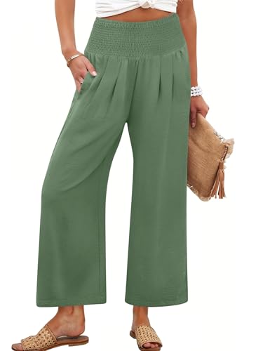 ANRABESS Women's Wide Leg Palazzo Pants with Pockets Large Army Green