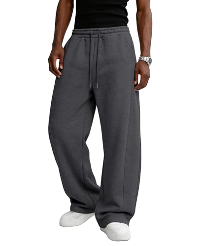 Pillxter Men’s Baggy Sweatpants Cotton Fleece Wide Leg Lounge Pants Dark Gray Large with Pockets