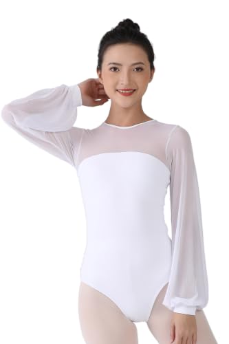Dance Elite Aisling Leotard for Women, Long Mesh Sleeves