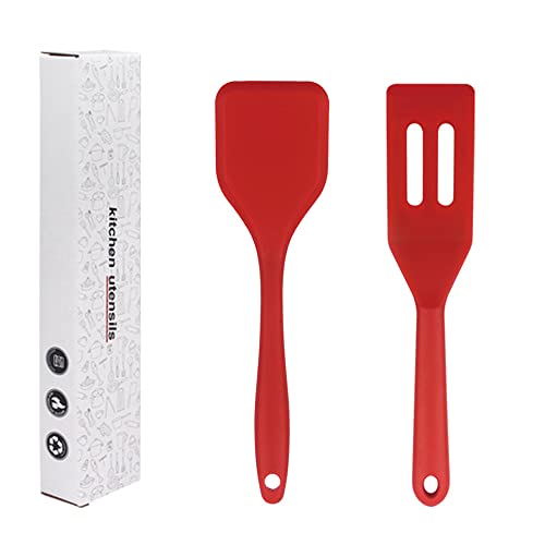 Mini Spatula Set - 2 Pieces Red Silicone Nonstick Turner for Cooking & Baking