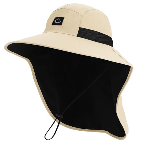Rosoz Outdoor Sun Hat for Men and Women with Neck Flap, UPF 50+ Fishing Hat - 1 Pack Beige