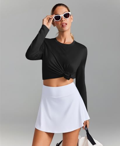 Long Sleeve Workout Top for Women - UPF 50+, Large, Black