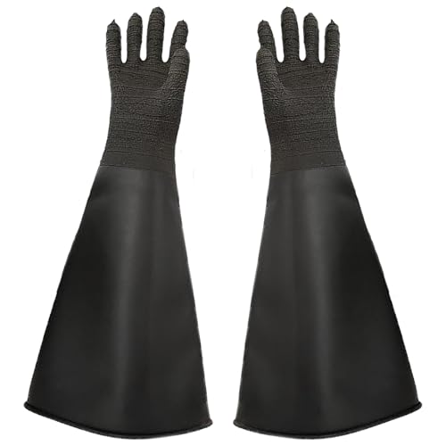 Heavy Duty Rubber Gloves 24.8in for Sandblaster Protective Safety Work Black Striped Sandblasting Rubber Glove