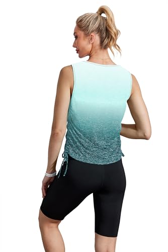 Women's Workout Tank Top - Pilates Gym Summer Outfit - Medium H-Gradient Blue Green