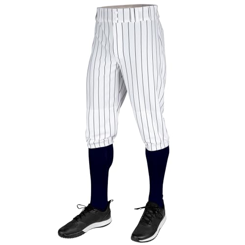 Champro Men's Triple Crown 2.0 Baseball Knickers with Pinstripes, Medium White/Navy