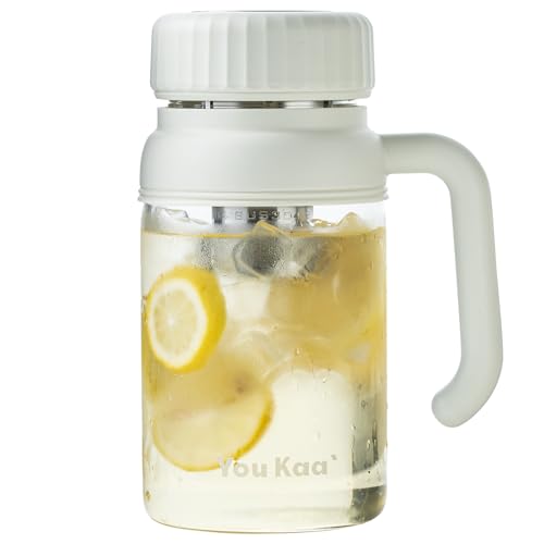 White 32oz Glass Tea Infuser Bottle with Removable Infuser & Leakproof Lid