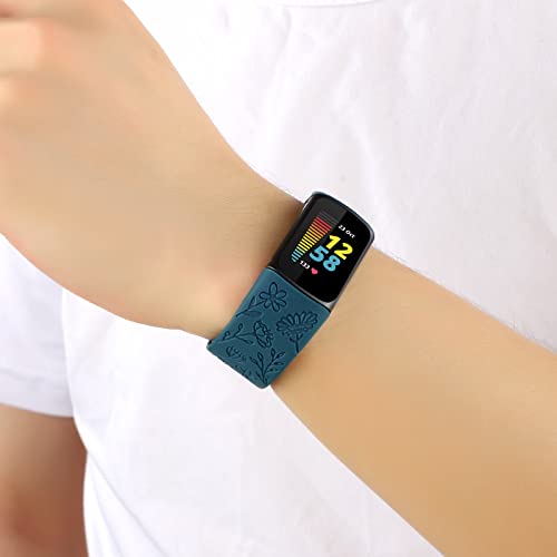 Flower Engraved Fitbit Charge 5/6 Band - Blue
