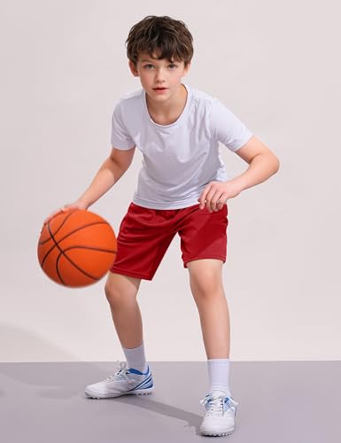 Boys Athletic Shorts - Quick Dry Soccer Basketball Running - 7-8 Years Red