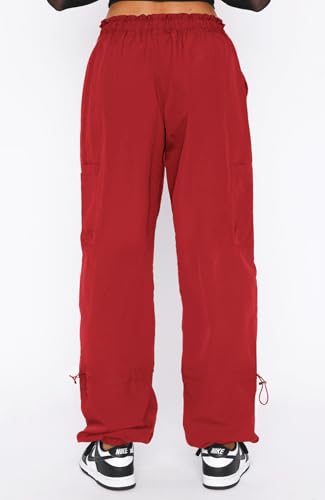 DISCIPBUSH Women’s Red Cargo Pants - Parachute & Rave Festival Style Large