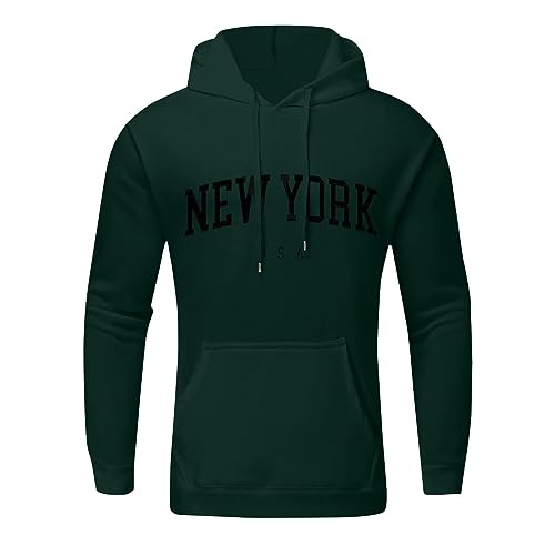 Men's Oversized New York Letter Print Hoodie - X-Large Dark Green
