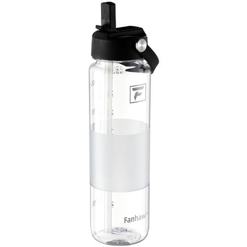 Fanhaw 32 oz Clear Plastic Water Bottle with Straw Lid - Black & Clear, BPA-Free