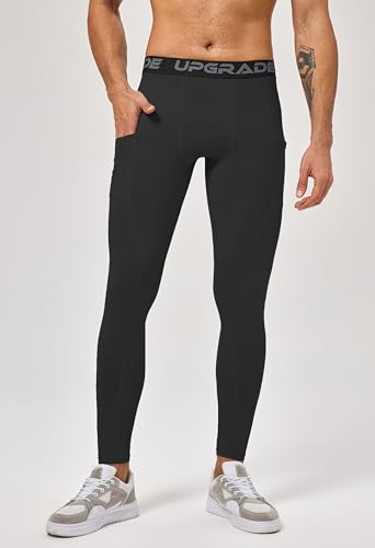 Men's Compression Workout Pants - Quick Dry Thermal Leggings - Black, XX-Large