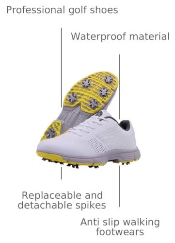 Waterproof Men's Golf Shoes - Spikes Sneakers 11.5 White