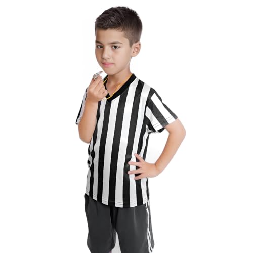 Kids Referee Shirt Costume - Black & White Stripe V Neck - Small