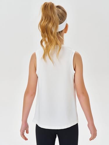 Girls Athletic Tank Top - Lightweight Sleeveless Summer Shirt - White 10-12Y