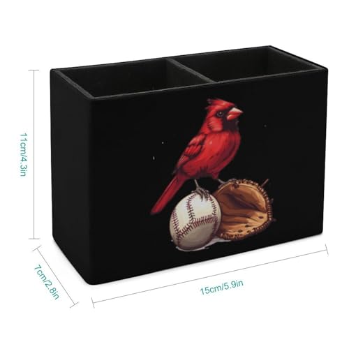 PU Leather Desk Organizer - Red Cardinal Pen Holder