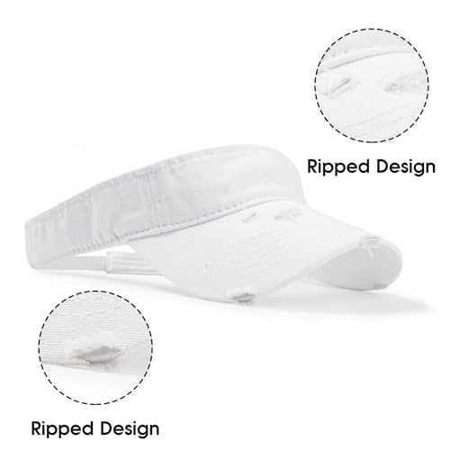 Retro Ripped Sun Visor Hat - White Baseball Visor for Men & Women