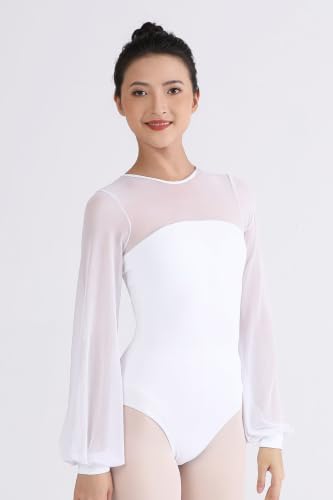 Dance Elite Aisling Leotard for Women, Long Mesh Sleeves