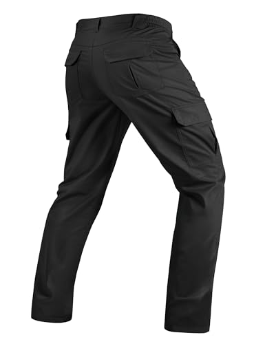 TACVASEN Men's 40W x 30L Water-Resistant Ripstop Cargo Work Pants - Black