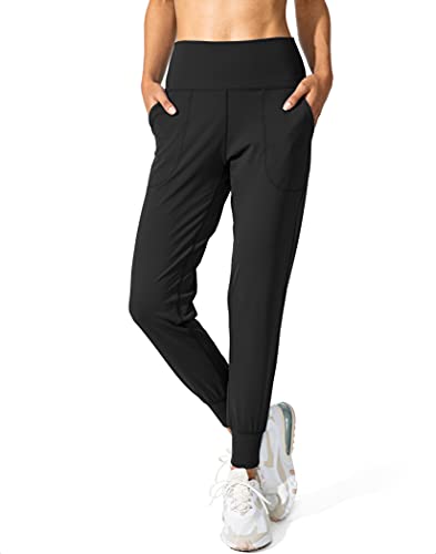 High Waisted Women's Joggers with Pockets - Medium Black