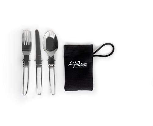Portable Camping Utensil Set - 3-Piece Stainless Steel Cutlery with Pouch