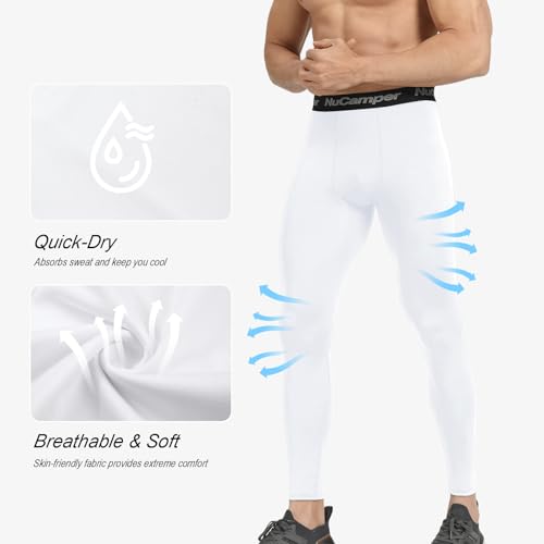 Men's Compression Pants - Cool Dry Breathable Leggings - White, Small