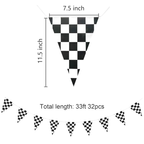 Checkered Flag Banner - 33ft Racing Pennant for Birthday Parties