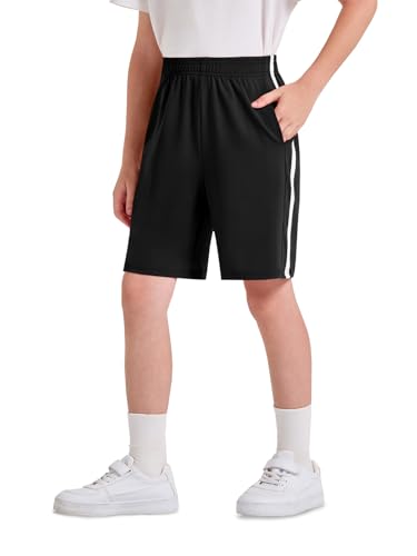 Boys Athletic Soccer Shorts - Elastic Waist, 5-6 Years, Black