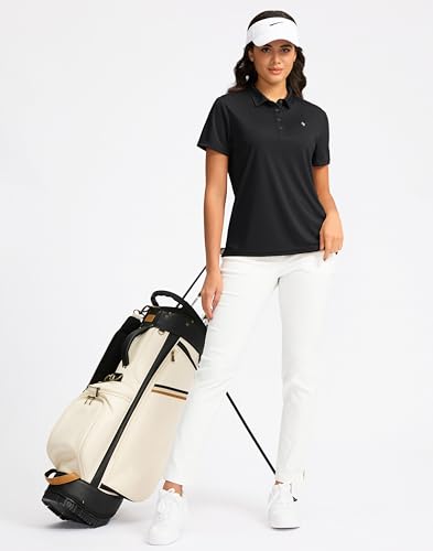 Women's Black Large Golf Polo Shirt Short Sleeve Moisture-Wicking Collared Top