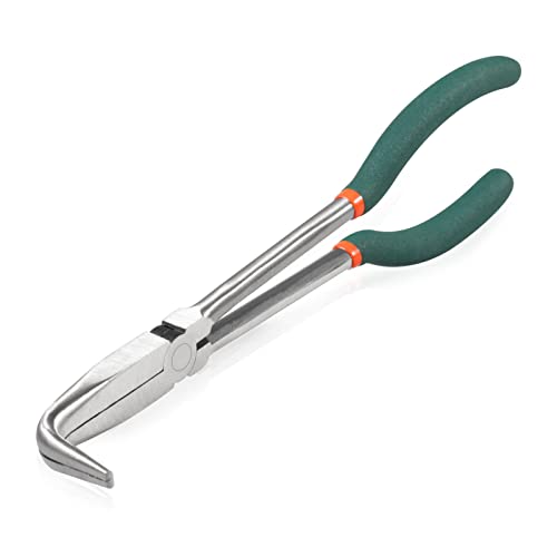SPEEDWOX Long Reach Bent Nose Pliers 10 Inches 90 Degree Intermeshed Teeth Precision Fine Pliers for Hard to Reach Narrow Spaces High Leverage Reduce Efforts Non-slip Handle