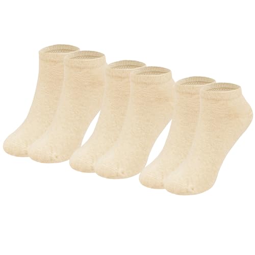 Womens Cotton Ankle Socks - Low Cut No Show Running Socks - 3 Pairs - Navajo Beige