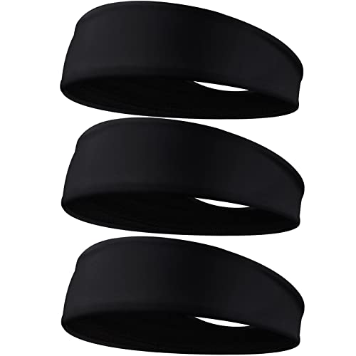 Men's Sweat Wicking Headbands - 3-Pack Black Head Band Set