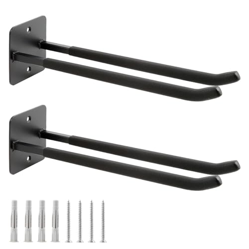 Sinoer Upgraded Garage Hooks,Shed Organizer, Utility Steel Garage Storage Hooks, 14 Inch Square Tube Garage Wall Mount Double Hooks for Yard, Tools, Car Tire, Garden Tools, 2 Pieces