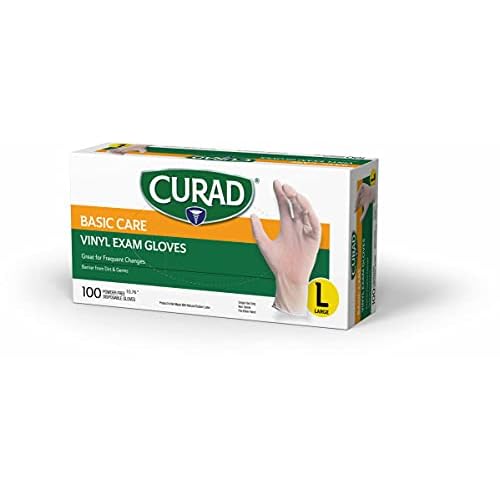 Curad - CURVT3RH Basic Care Vinyl Disposable Exam Gloves, Large (Pack of 300)