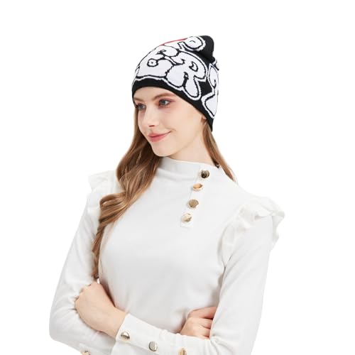 Y2K Beanie Hat - Knitted Winter Cap with Love Design - White