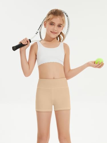 High Waist Girls Athletic Biker Shorts - 11-12 Years / Nude